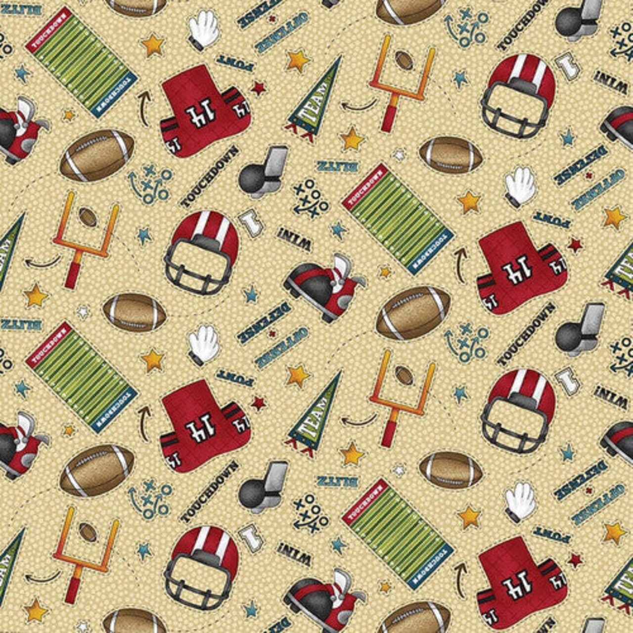 Fabric Henry Glass Tan Football Elements by the Quarter Yard Q-1431-44